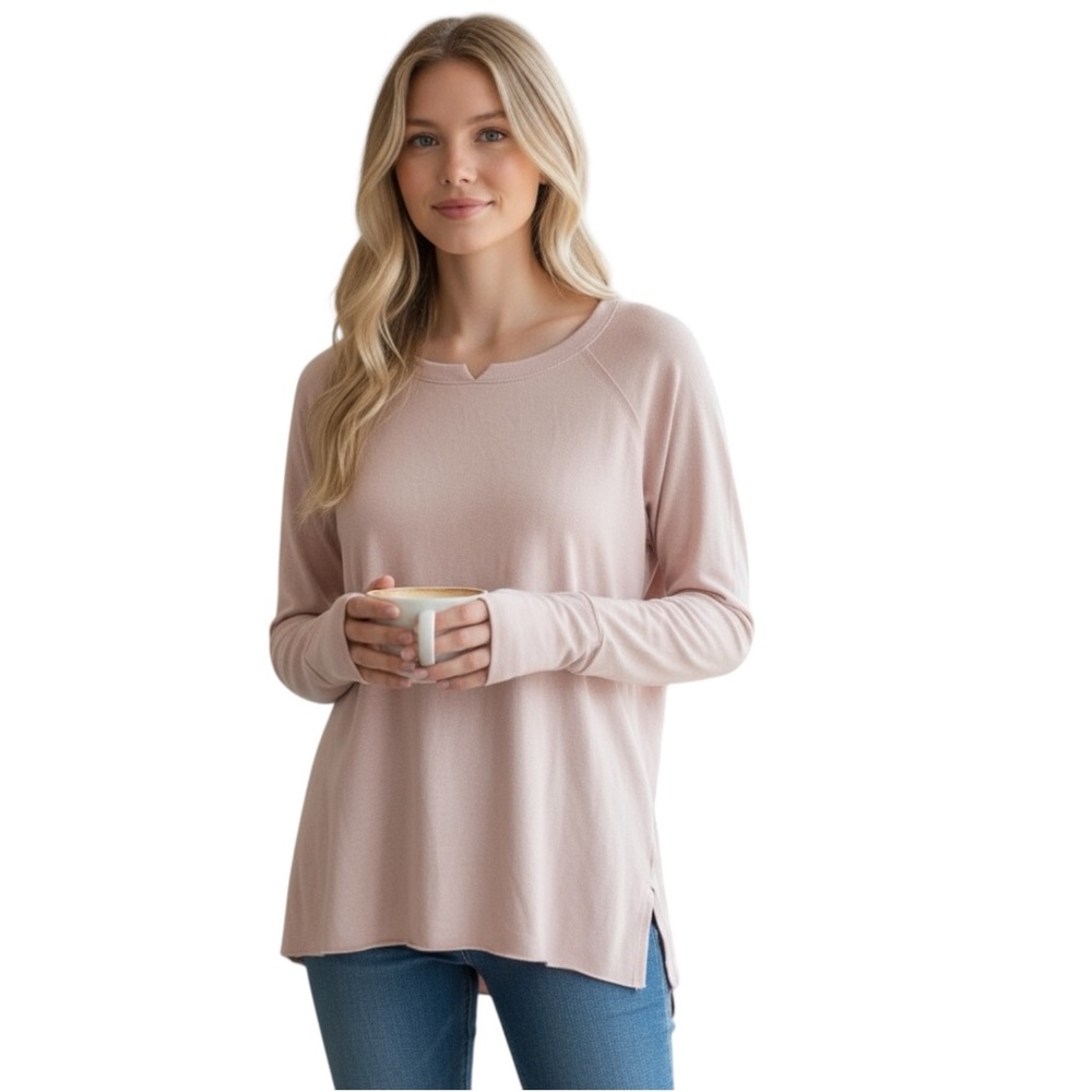 Michael Stars Treasure Brushed Jersey Notch Neck Knit Top, Pink, Sz XS